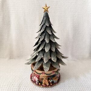 PartyLite Glowing Christmas Tree 5 Tealight Candle Holder Music Box Working